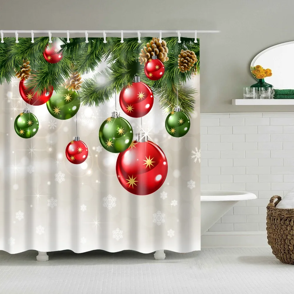 Christmas Decoration Santa Claus light Shower Curtain Washable Eco