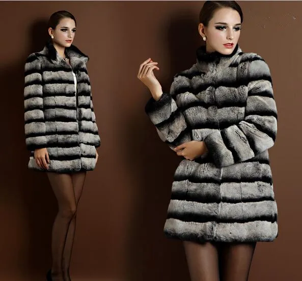 Новая мода Шиншилла Шуба для женщин натуральный мех верхняя одежда утолщение дамы натуральный мех пальто Настоящий мех кролика пальто