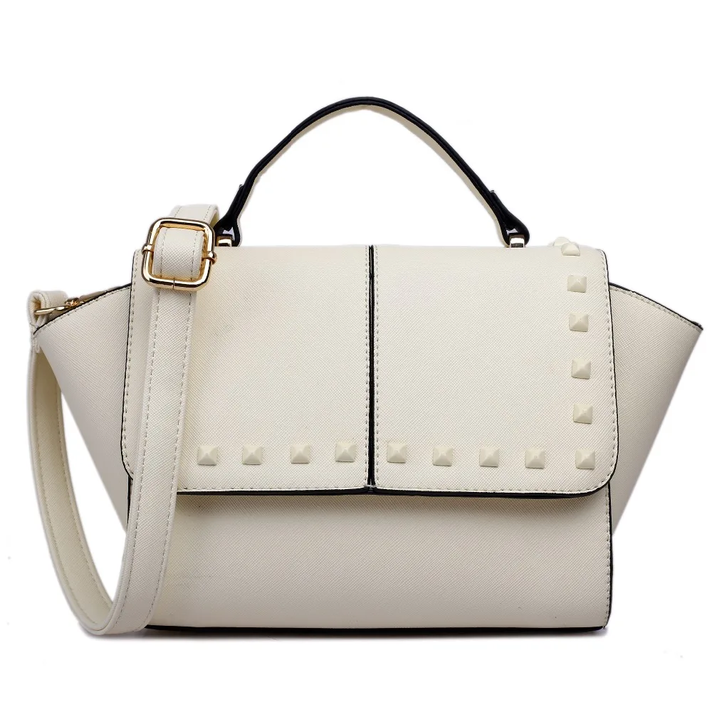 New fashion women medium sized structured studded handbags Shoulder Crossbody Satchel Messenger ...