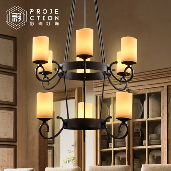 

loft American retro circular black wrought iron marble living room antler chandelier