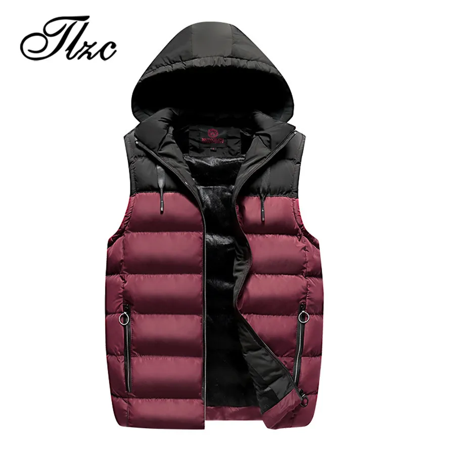 

TLZC 2018 Men Thicken Cotton Hooded Warm Vest Winter Waistcoat Size L-3XL Men Casual Fashion Sleeveless Jacket Windbreaker
