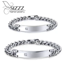 Новинка, романтичный стиль влюбленных, милый подарок, серебряная цепочка из нержавеющей стали, блестящая кристально гладкая ID браслет, Лидер продаж