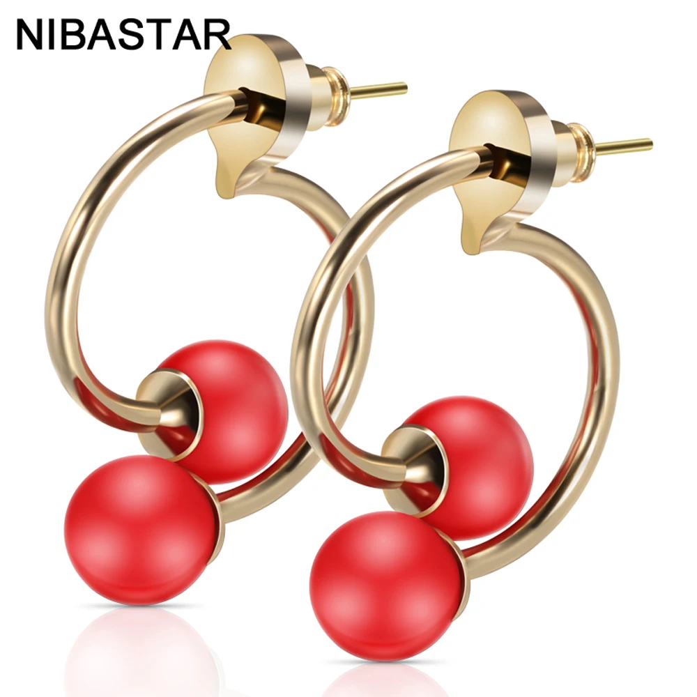 

Fashion Copper Tube Beaded Red Jewelry Earrings With Needle Hot Selling Jewelry Accessories Circle Earring For Women