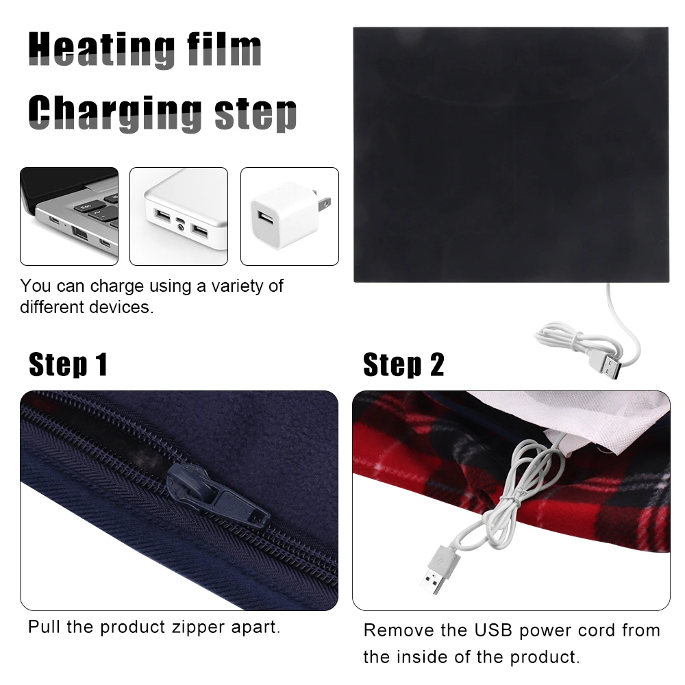Electric Heating Blanket USB 5V Safety 88x65cm Portable Winter Warming Heated Carpet for Car Home Office Removable Washing