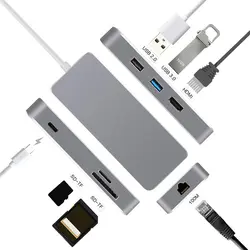 Горячая USB type C концентратор 7 в 1 многопортовый USB 3,0 type C к HDMI USB 3,0 RJ45 SD/TF кардридер зарядка PD адаптер конвертер для Mac