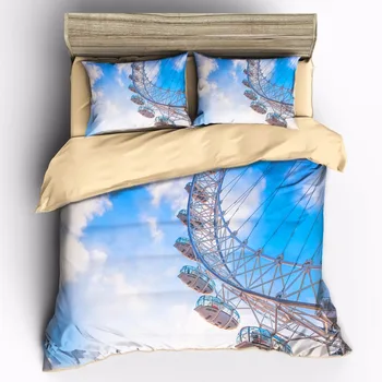

AHSNME Happy Ferris Wheel in the Blue Sky Customizable Europe, Australia and Europe Multi-standard size Bedding Sets Duvet Cover