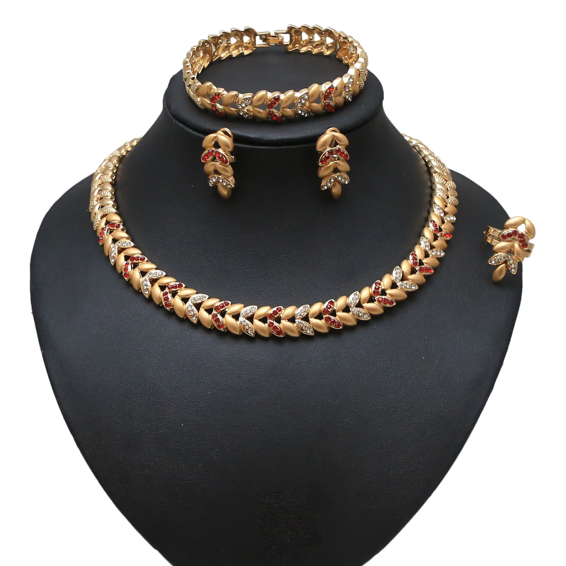 

Yulaili New Style Small Leaf Shape Crystal Necklace Earrings Bracelet Ring for Women Nigerian Wedding African Dubai Jewelry Sets