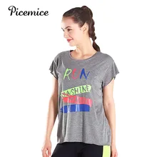 Picemice быстросохнущая спортивные Фитнес футболка Для женщин тренажерный зал короткий рукав Эластичный тренировки Топы спортивной ходовой рубашки Йога Костюмы