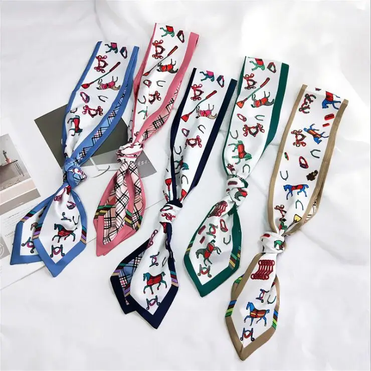 

2019 New Cartoon Horse Women Small Print Silk Scarf Hot Design Headband Handle Bag Ribbon Luxury Brand Long Scarves Wholesale