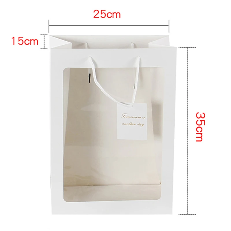 

White Gift Bag With Clear Window For Fresh Flower Toy Packing Bags Lover Parents Gift Wedding Bouquet Cloth Shopping Decoration