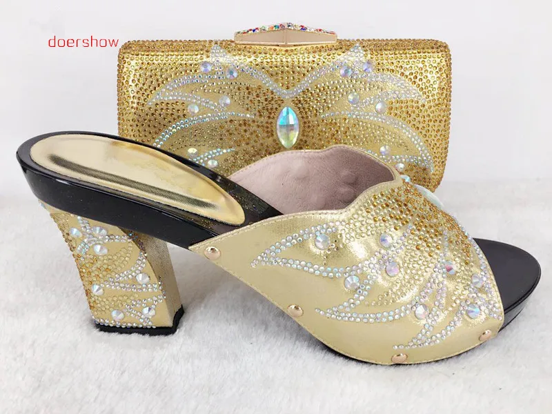 

doershow 2017 New Italian matching shoes with bags set fashion gold African shoe and bag set for party!! Hlu1-41