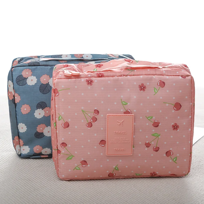  Traveling Cosmetics Storage Box With Hand Flower Pattern Bra Underwear Toothbrush Pouch Zipper Bath