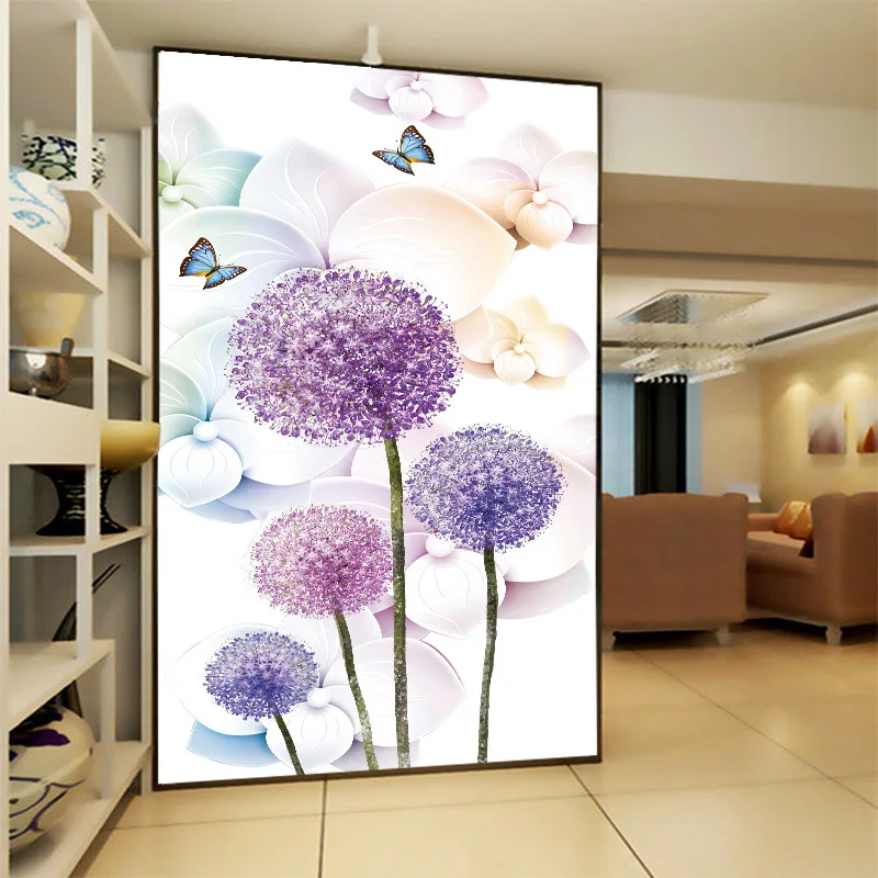 

New 3D customized purple dandelion wallpaper romantic pure and fresh plant painting home improvement vestibule living room