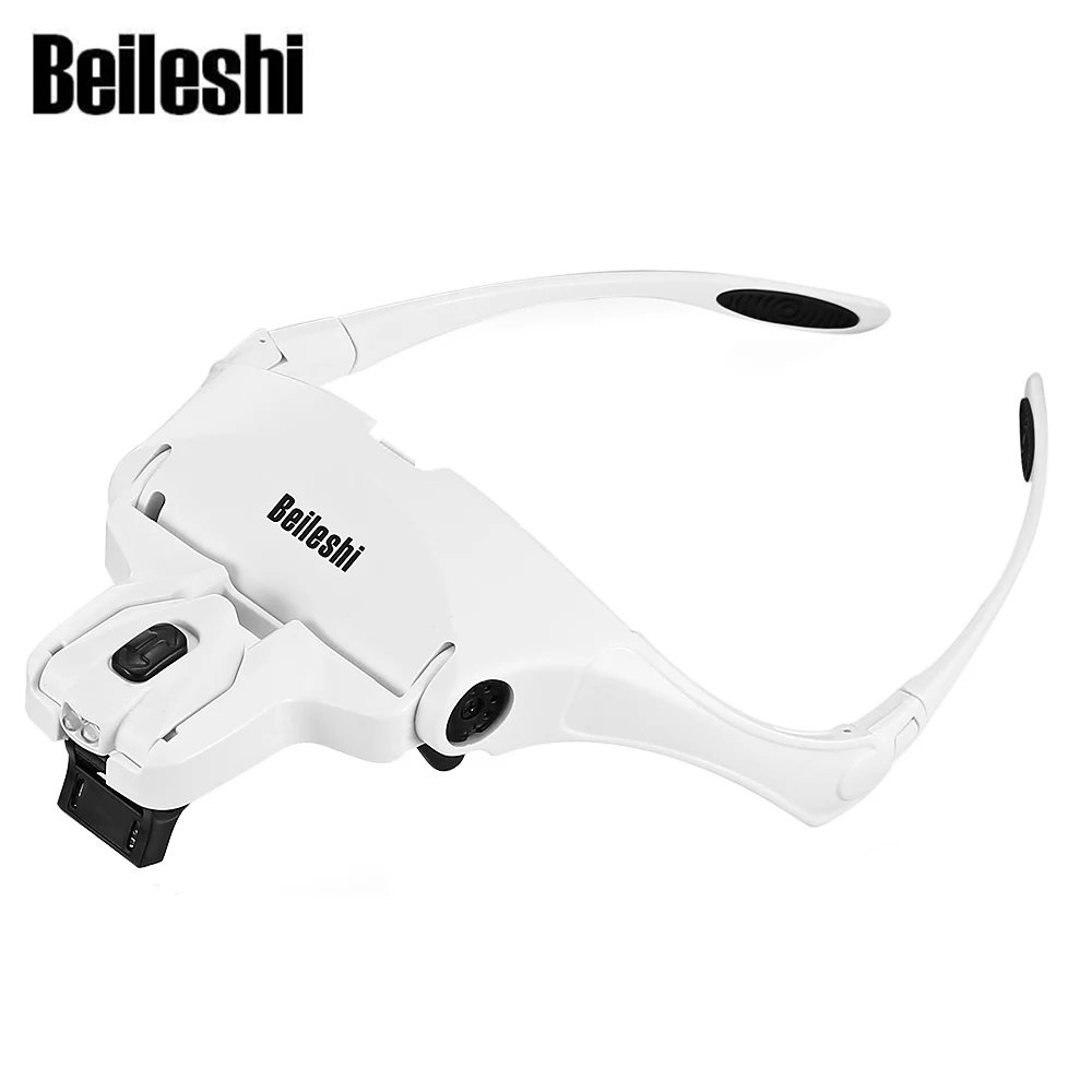 

Beileshi 2 LEDs Headband Magnifier Universal Magnifying Glasses Telescope Zoom Loupe With 5 Lens 1.0X 1.5X 2.0X 2.5X 3.5X
