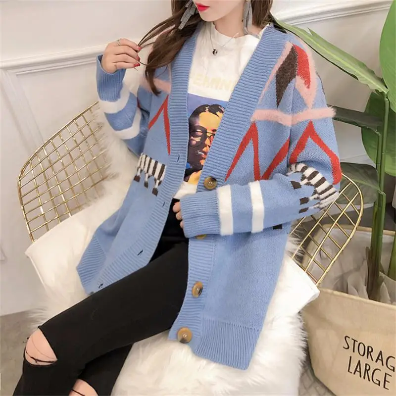 

Women's Sweaters Lady Casual Cute Kawaii Loose Vintage Letter Sweater Cardigan Female Vintage Harajuku Ulzzang Knitted For Women