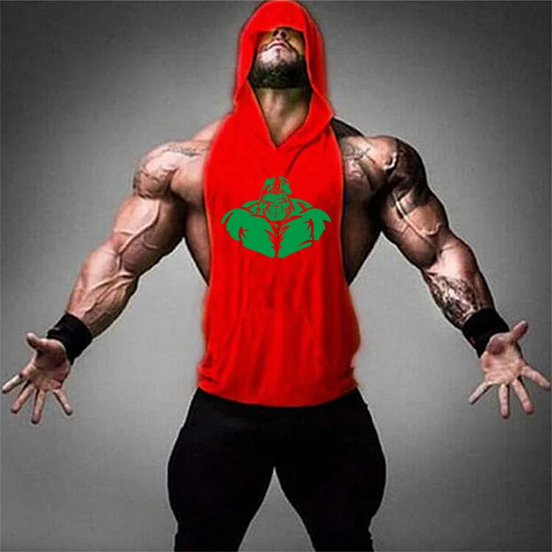 Hulk red Новинка, мужские майки для бодибилдинга, тренажерного зала, фитнеса, тренировок, без рукавов, толстовки, мужские повседневные, без боли, без усиления, мужская жилетка с капюшоном, одежда - Цвет: Hulk red