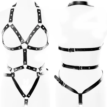 

BODY HARNESS Bondage Garter Belt Set Black adjust Leather Garter Strap Lingerie Harajuku Goth Punk Fetish Halloween Dance Wear