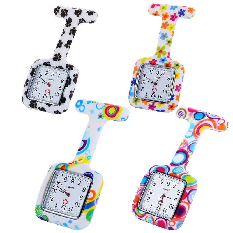 

Square face Arabic Numerals fashion women ladies nurse pocket watches Medical Doctor silicone colorful flower printing watch