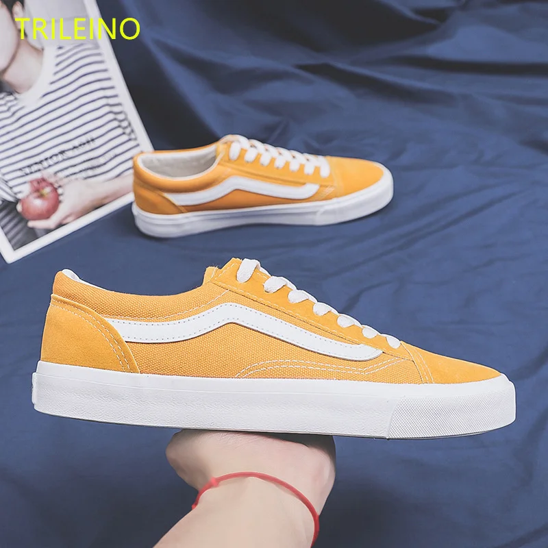 

TRILEINO low-top CLASSICS Old Skool yellow color Unisex MEN canvas shoes style 36 women ginger Vulcanized Skate canvas shoes