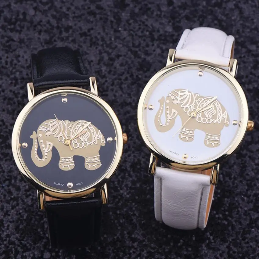

Montre Fashion Elephant Watch Women Luxury Gold Dial Quartz Watches Woman PU Leather Analog Ladies Wrist Watch Relogio Feminino