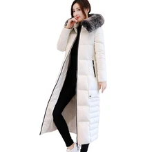 Большой размер, новая мода, зимняя женская куртка на 90% белом утином пуху, плюс длинный пуховик, Воротник из натурального Лисьего меха, парка с капюшоном, ky261