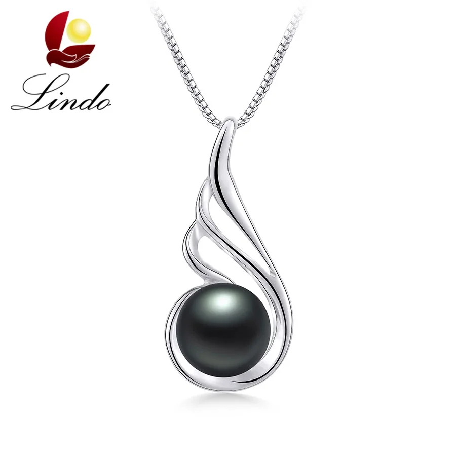 

Wholesale High Luster Natural Freshwater Pearl Pendant Necklace Women Fashion Angel Wings Silver 925 Jewelry With Box Chain