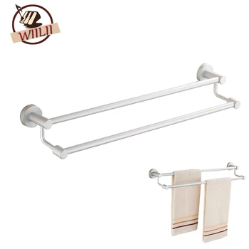 

Aluminum Towel Holder Double Towels Wall Mounted Hanger Hook Organizer Home Bathroom Holders Accessories Bath Towel Rack Storage