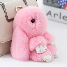 Милые Мини-мультфильм Подлинная Кролика Натурального Меха Pom pom Брелок женщины Брелок Кролик Игрушка Кукла Сумку Ключи от машины Кольцо Монстр Брелки