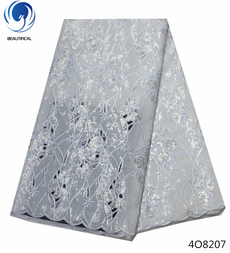 

Beautifical double organza lace organza lace fabrics with sequins white african lace fabric for lady wedding 5yards/piece 4O82