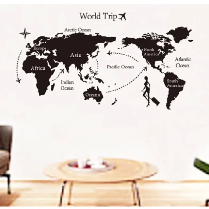 2015 hot diy travel world map print removable vinyl wall sticker room