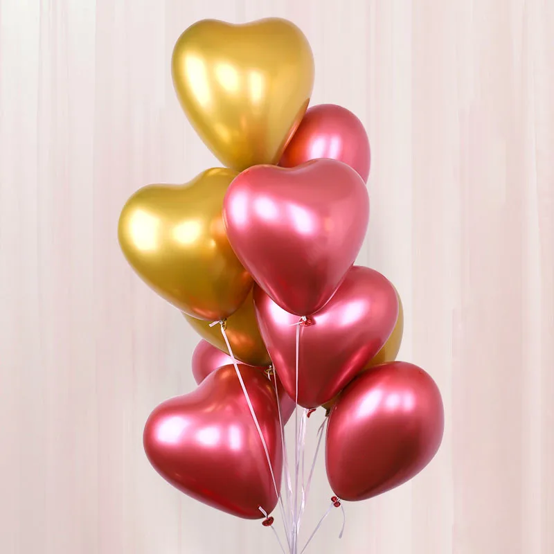 10pcs/lot 12inch Heart Glossy Metal Latex Balloons Thick Metallic Ballon Inflatable Air Globos Valentine's Day Party Decorations