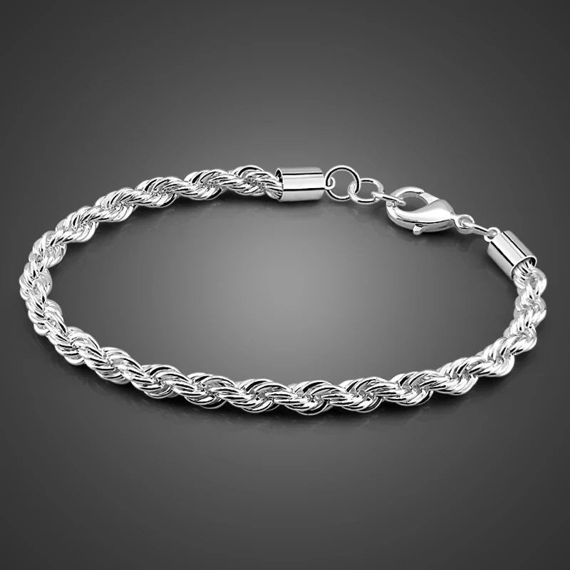 Модный мужской браслет из стерлингового серебра. цельный 925 Серебряный тканый браслет для мальчиков. 4MM20cm хип-хоп цепь аксессуары