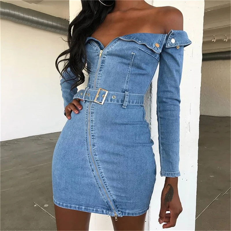 belted denim mini dress