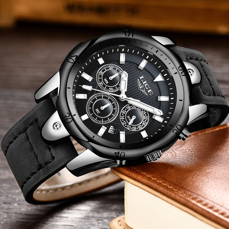

2019 Mens Watches LIGE Top Brand Luxury Watch Men Military Leather Clock Waterproof Sports Watch Chronograph Relogio Masculino