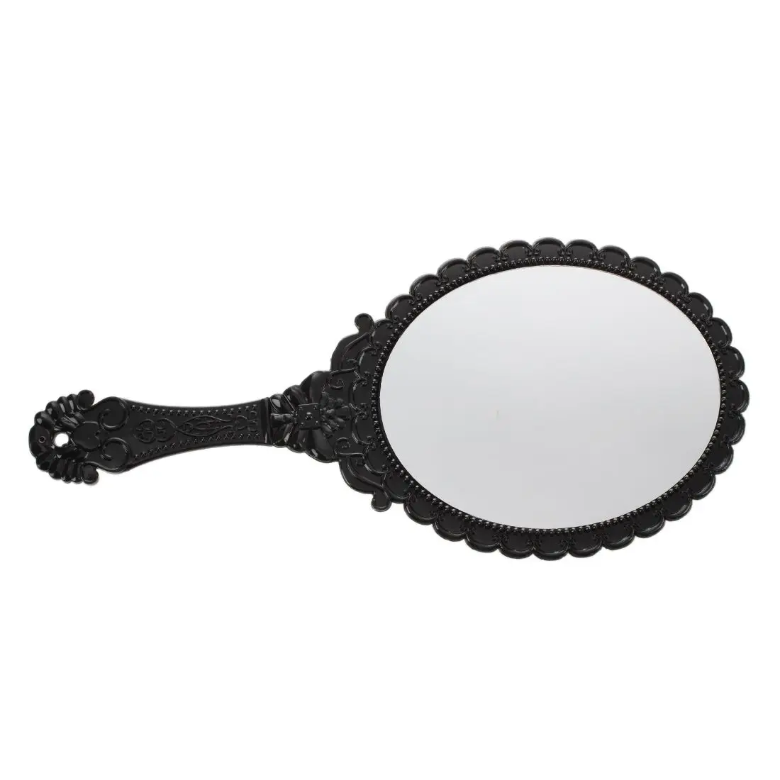 

New Black Ladies Floral Repousse Vintage Mirror Oval Hand Held Makeup Beauty Dresser Gif