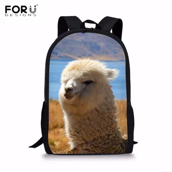 

FORUDESIGNS Cute Pattern Boys Girls Backpacks Funny 3D Animal Alpaca/Sheep Print Children School Bags Casual Large Kids Satchel