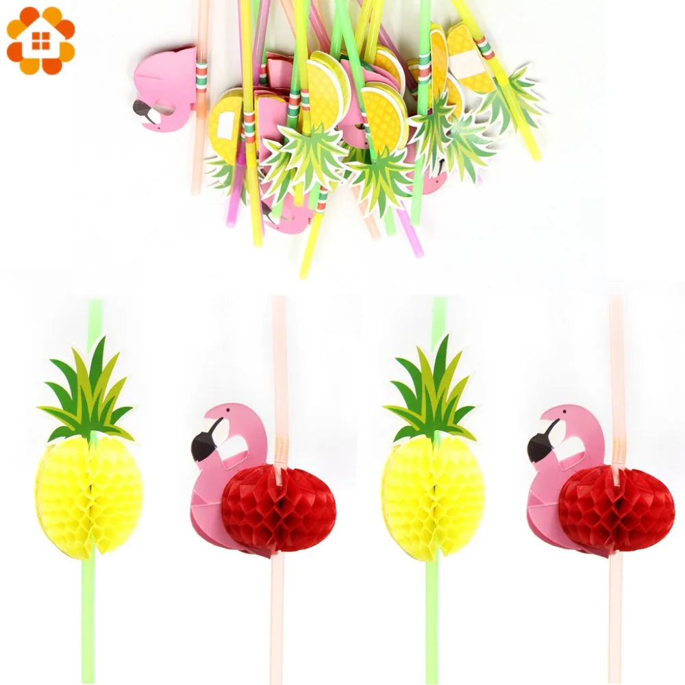 

New 20PCS/Lot 3D Flamingo/Pineapple Straw Bendy Flexible Plastic Drinking Straws Kids Birthday/Wedding/Pool Party Decor Supplies