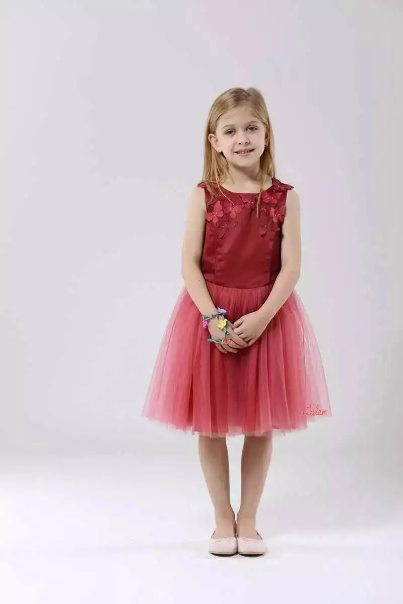 

2016 Summer New Girl Fairy Dress Stereo Butterfly V-neck Gauze Princess Dress Children Clothing 3-12T 6020