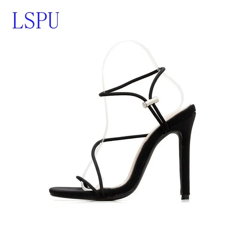 

2019 New Fashion Sandals Ankle Strap Cross-Strap Woman Sandals 12CM High Heels Narrow Band Slip-On Sandals Dress Pumps