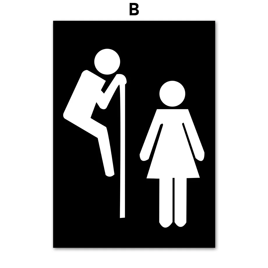 Девушка мальчик знак wc Туалет смешной стены искусства холст живопись плакаты на скандинавскую тему и принты настенные картины для детей ванная комната украшения для ванной комнаты - Цвет: B