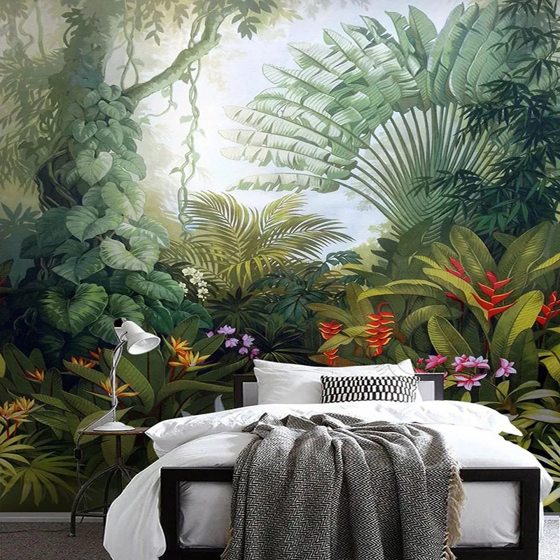Custom Mural Wallpapers European Style Retro Tropical Rain Forest Plant Scenery Photo Wall Painting Murals Living Room Wallpaper