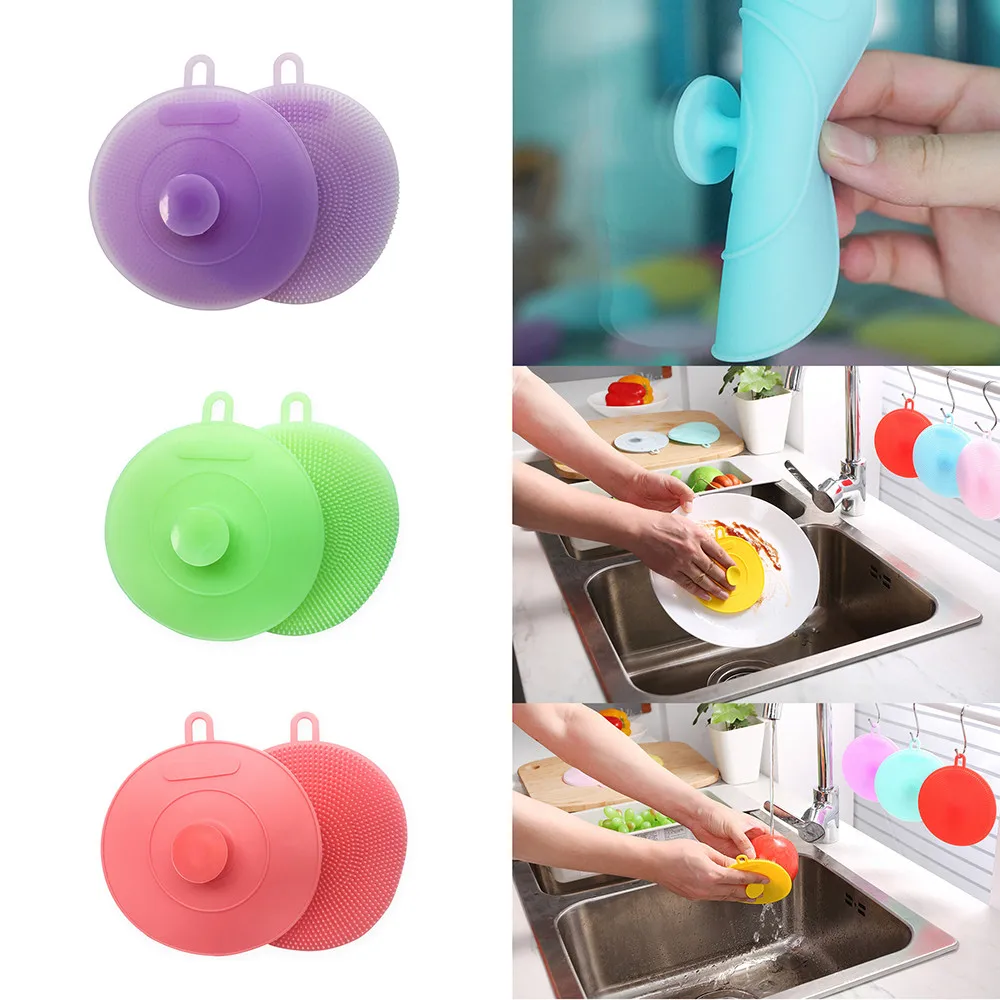 

Antibacterial Silicone Cleaning Brush Pad Dish Fruit Scrubber Kitchen Clean Tool silicone Cleaning Brush Pad #30