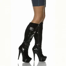 15cm classics ladies black PU leather sexy knee high boots winter 6 inch platform high heel boots for women Fetish Dance Shoes