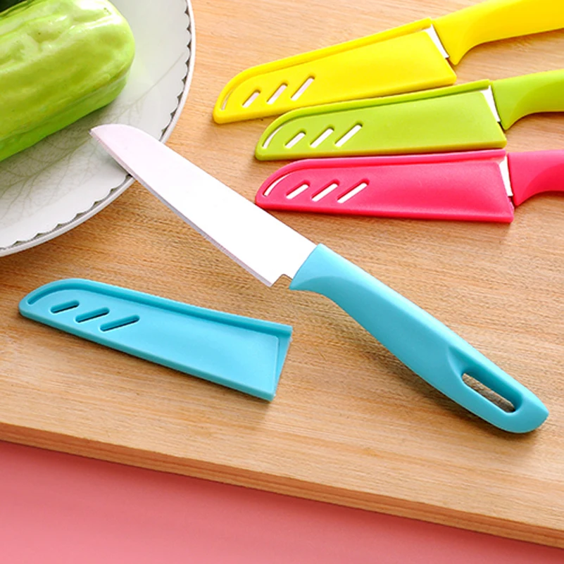 

CHACHEKA Stainless Steel Fruit Paring Knife Fixed Blade Candy Colors PP Handle Sheath Scraping Cutter Kitchen Tourist Hand Tools