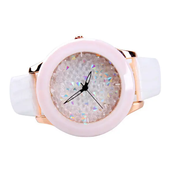 Роскошные GUOU бренд ремень из натуральной кожи Для женщин часы с цельными круглыми кристаллами часы представительского класса дамские со стразами Стразы кварц с логотипо