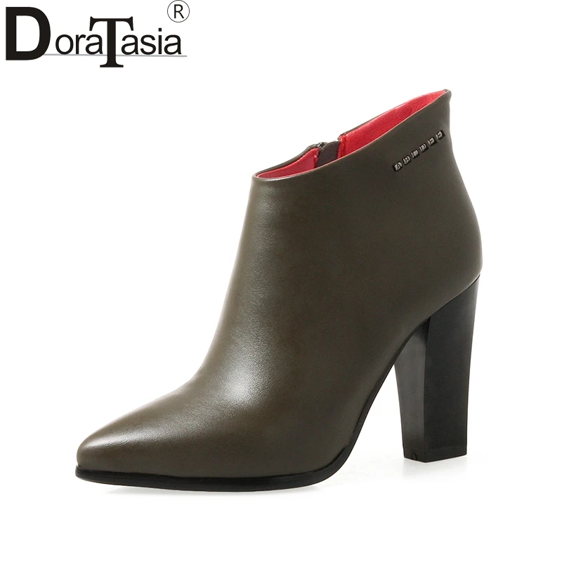 

DoraTasia Large Sizes 33-43 2018 High Heels Pointed Toe Woman Shoes Women Ankle Boots Black Top Quality
