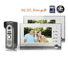 ENVÍO de la NUEVA 7 “TFT LCD de Pantalla de Registro de Vídeo teléfono de Puerta de Intercomunicación Kit 2 Pantallas + Impermeable de Visión Nocturna Cámara de La Puerta 8G SD