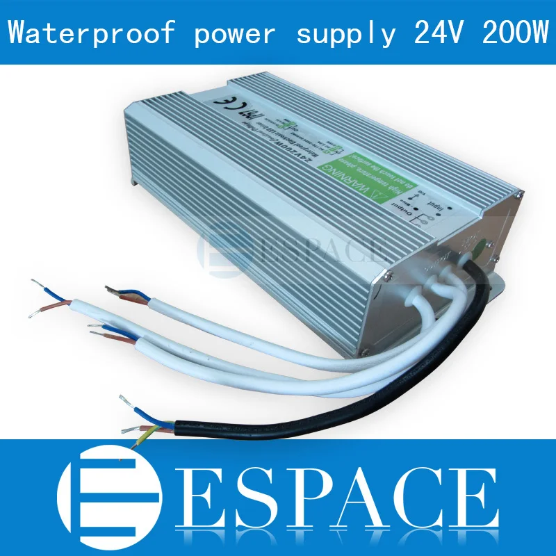 

10piece/lot IP67 24V 8.3A 200W AC100-240V Input Electronic Waterproof Led Power Supply/ Led Adapter 24V 200W free fedex
