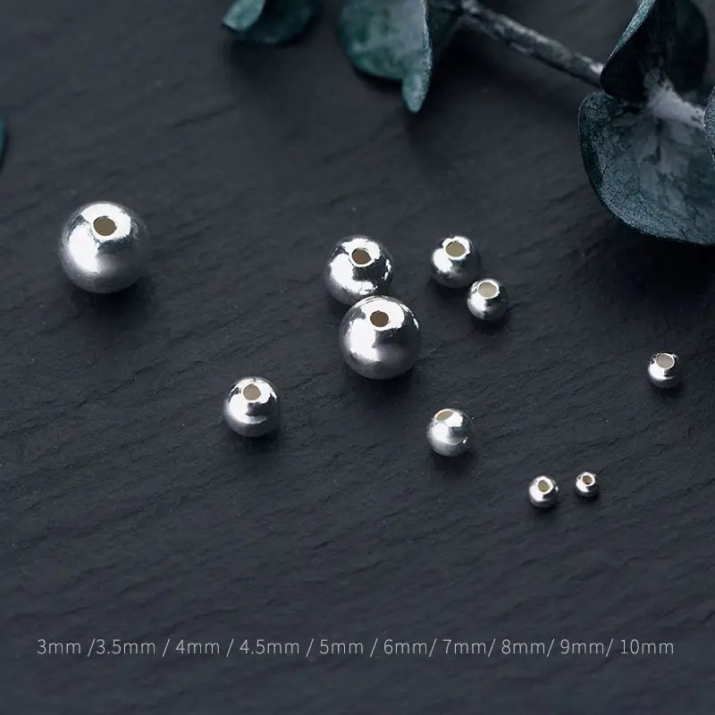 925 пробы серебряные 2-20 мм Гладкие Круглые бусины с большим и маленьким отверстием DIY Браслеты и ожерелья свободные бусины ювелирные изделия