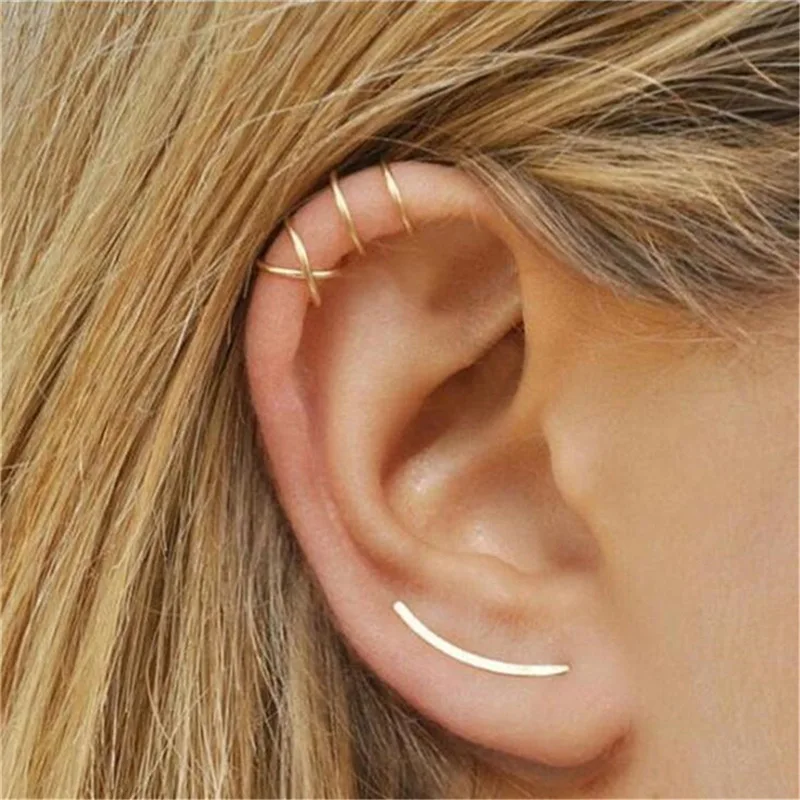 

2019 New Oorbellen Aretes States Sell Contracted Ear Clip Three-piece Personality Double C Cartilage U-shaped Pierced Earrings